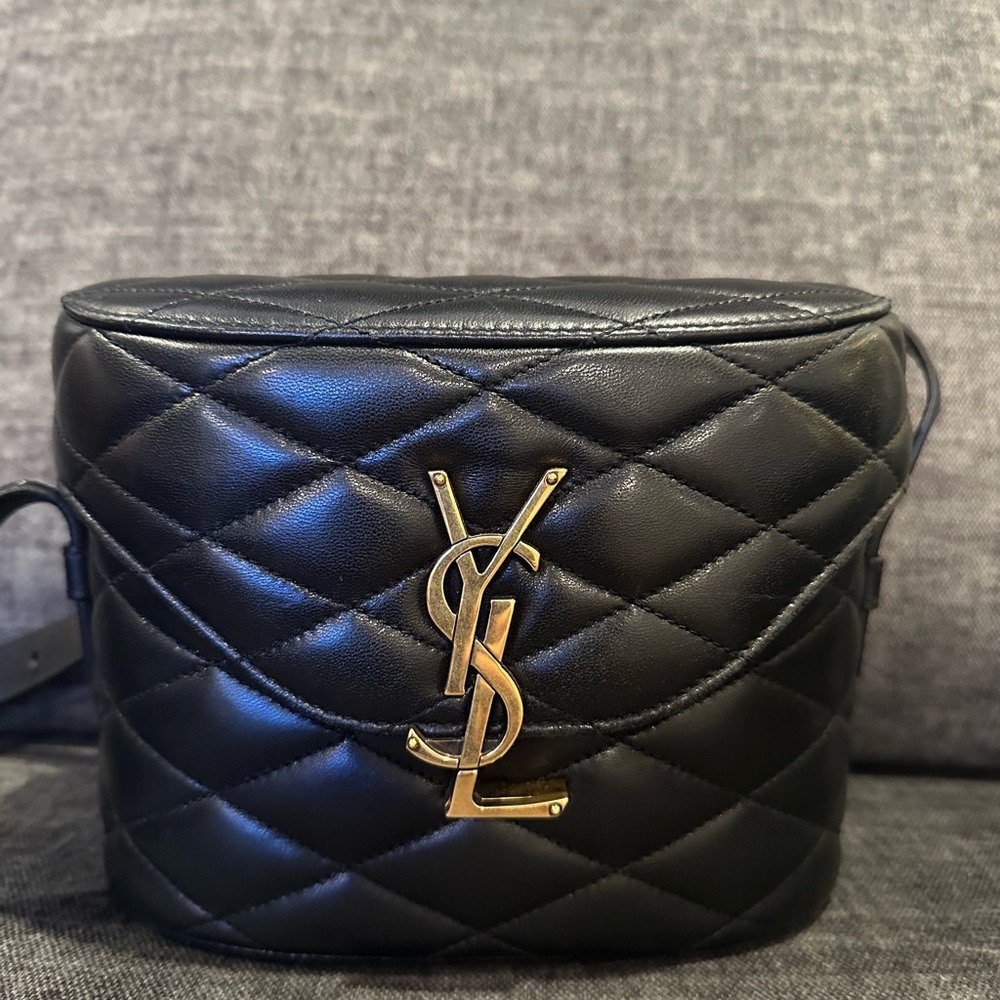 Yves Saint Laurent June Box Black Quilted Crossbody Bag with Gold Logo